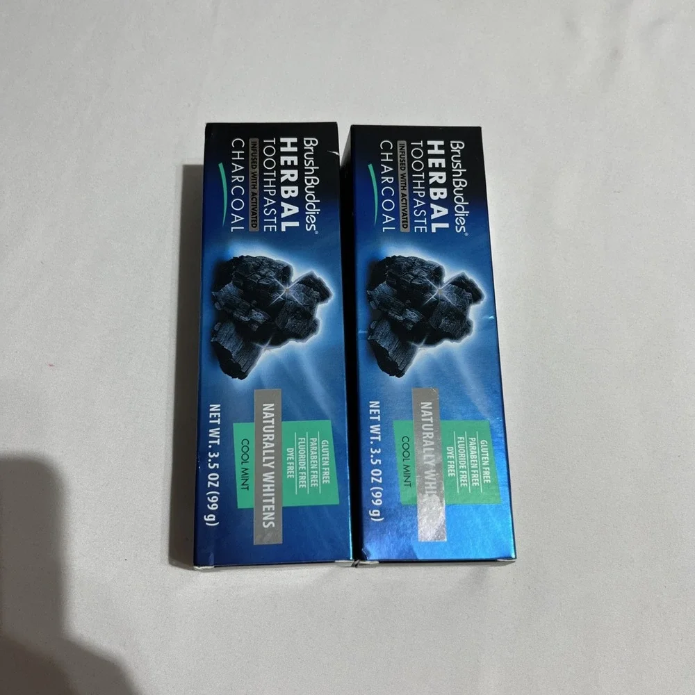 Brush Buddies Herbal Toothpaste 3.5oz‎ Activated Charcoal Cool Mint 2 Pack NEW